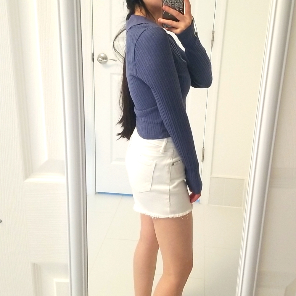 BDG - Rosie Crop Long Sleeve Polo, Vintage Indigo, Size S, NWT - Picture 2 of 13
